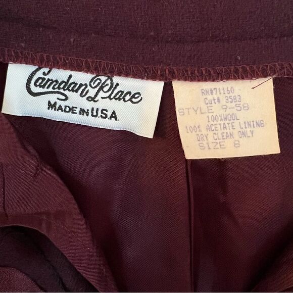 Vintage wool pants women Camdan Place size 8 burgundy pleated front career lined - Picture 4 of 7